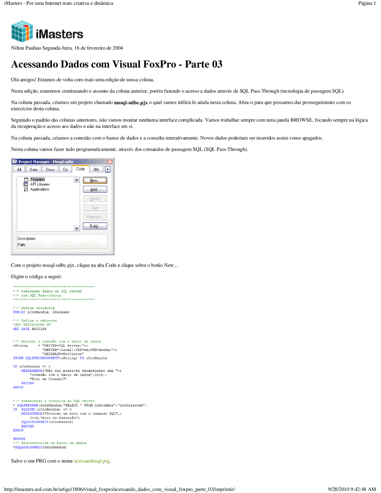 Visual Foxpro Acessando Dados Parte 03 Acesso A Banco De Dados