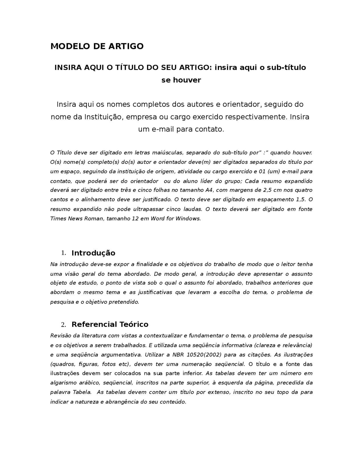 Modelo de Artigo Científico - Este arquivo é um modelo de como escrever ...