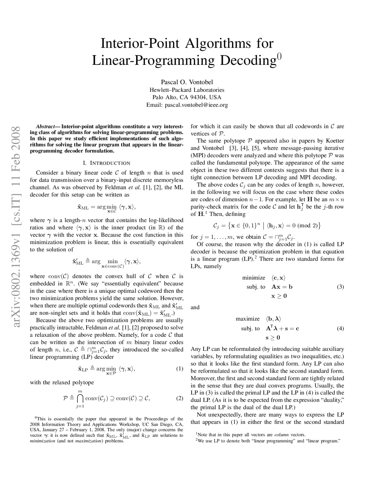 Interior Point Algoritms for Linear Programming Decoding - Bom texto ...