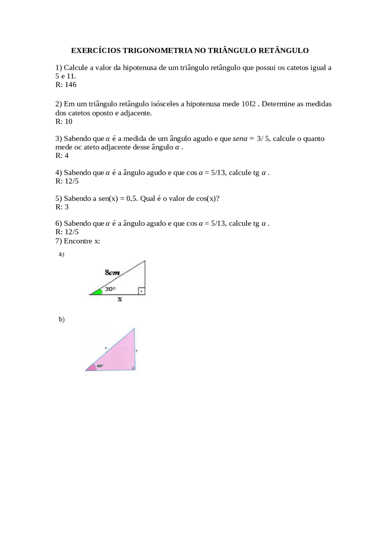 Lista De Exercícios De Trigonometria Com Gabarito - BINKEDU