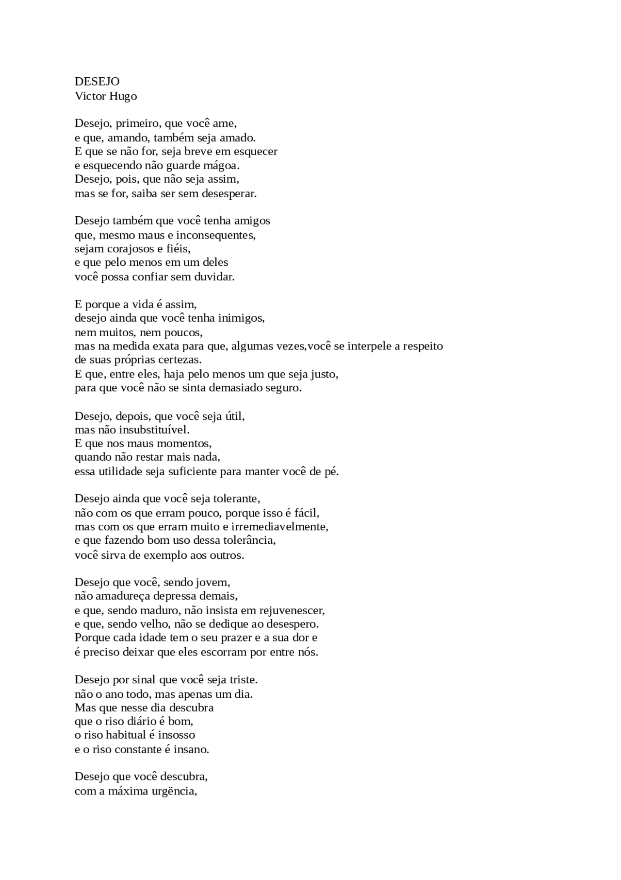 DESEJO Victor HugoDesejo, primeiro, que voc - POEMA DESEJO AUTOR ...