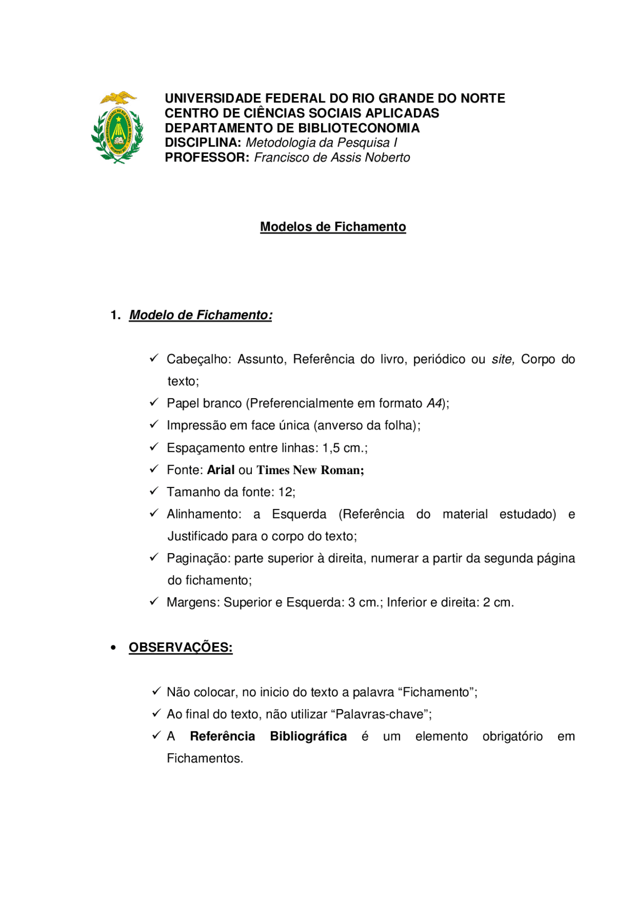 Modelo De Um Fichamento - NAZAEDU