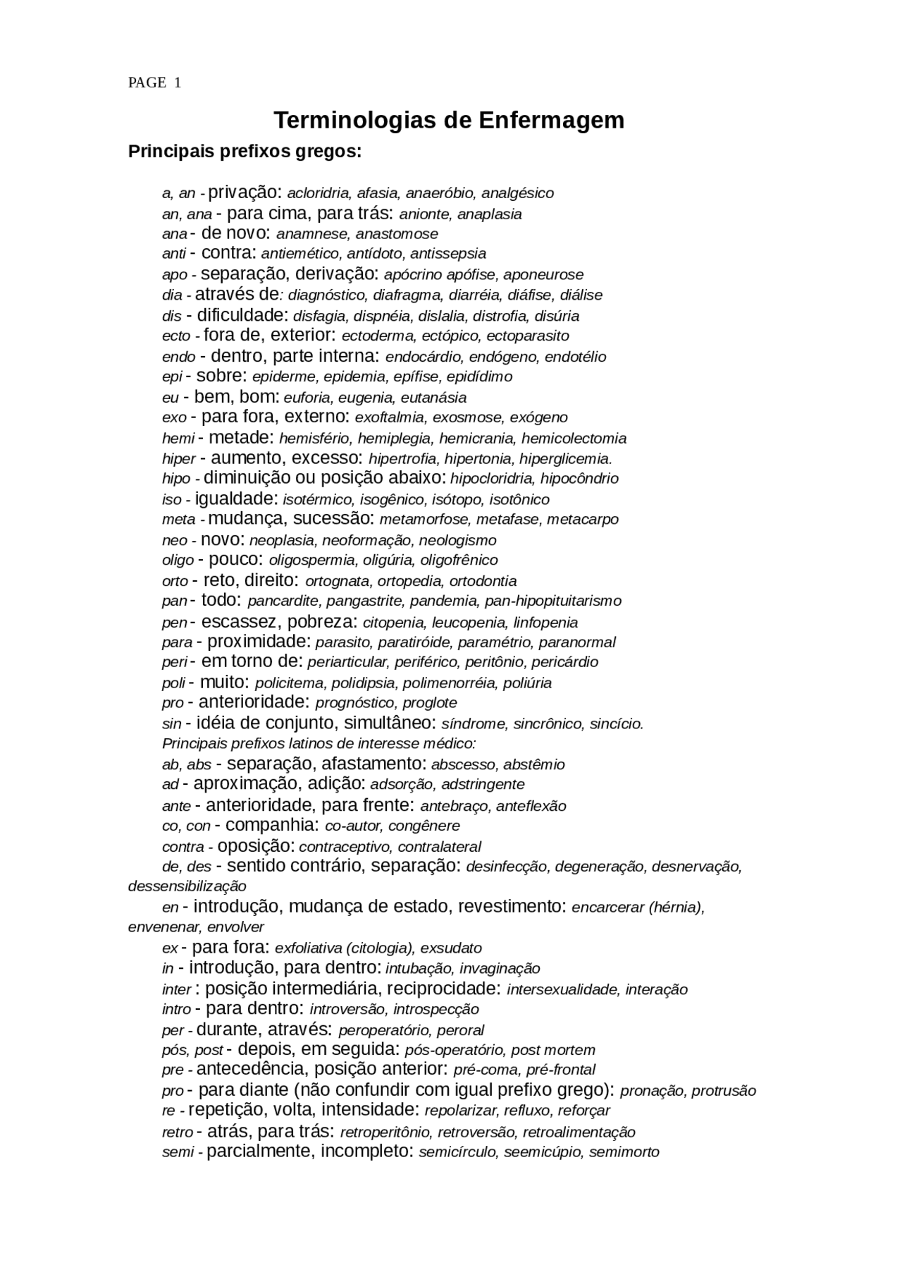 Terminologia Enfermagem Mais Usadas - RETOEDU