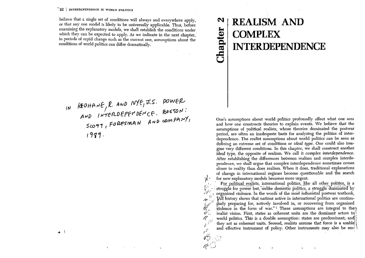 1989 KEOHANE R And NYE J S Realism Anda Complex Interdependence 1989 1989 keohane r and nye j s realism anda complex interdependence 1989