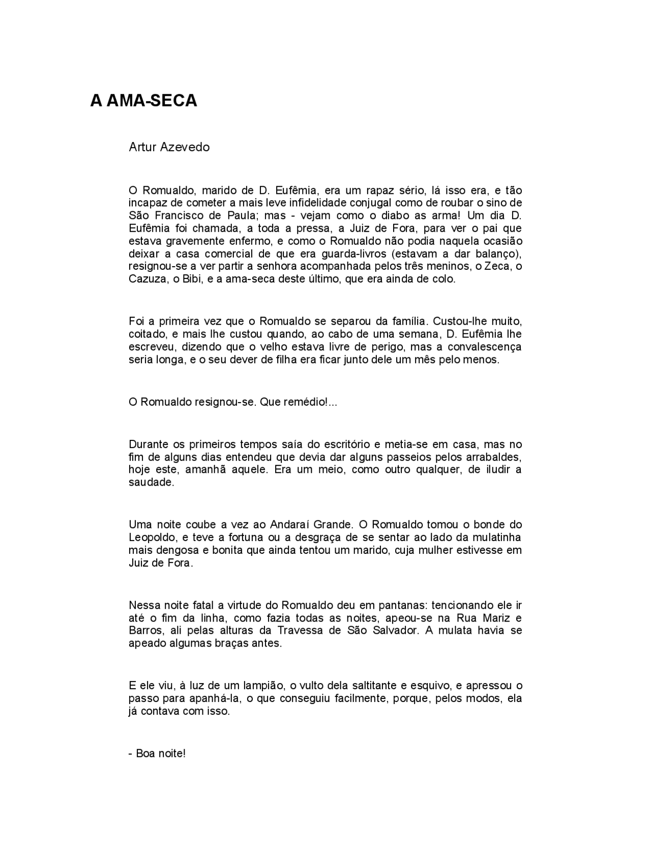 A Ama Seca - Arthur Azevedo - A Ama Seca - Arthur Azevedo - Docsity