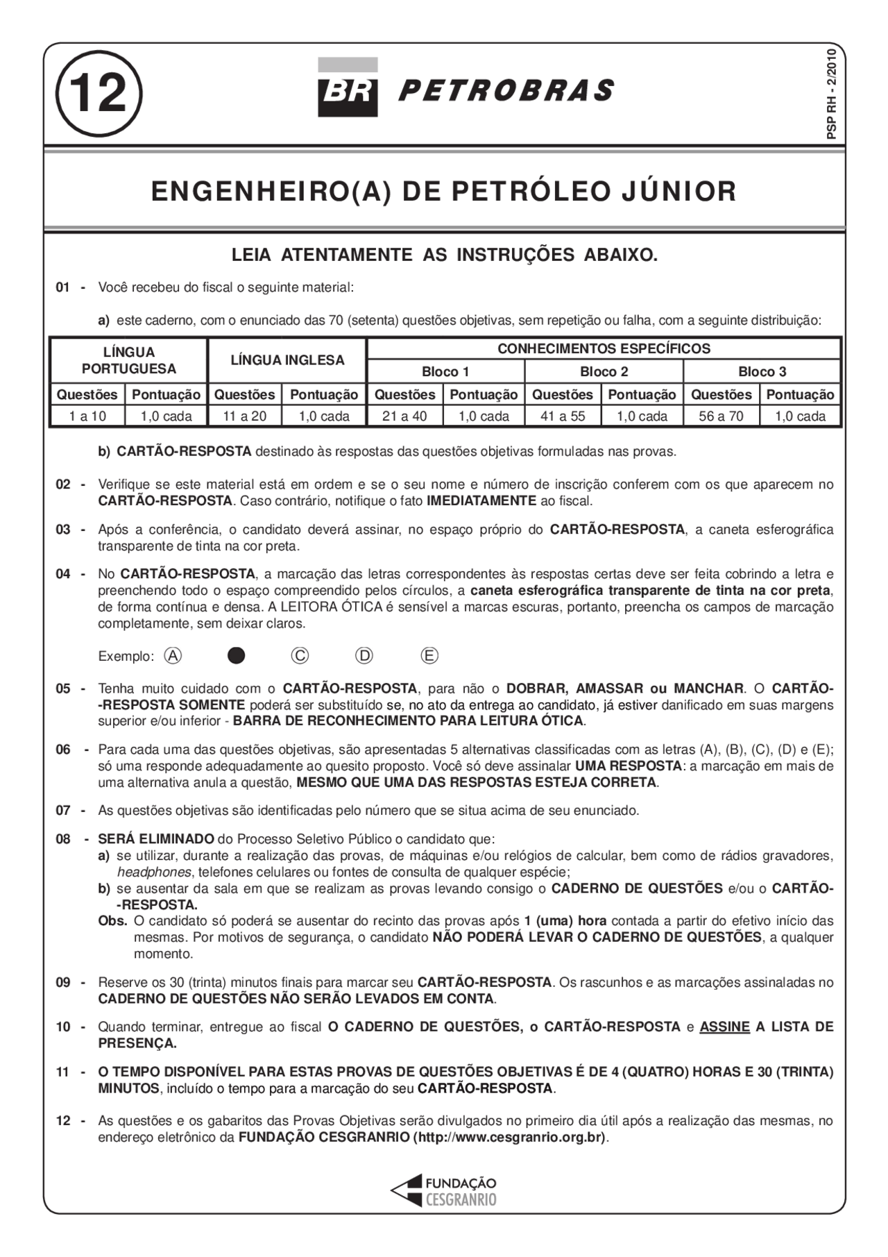 Engenheiro (a) de petróleo júnior 2011 - ultima prova da petrobrás ...