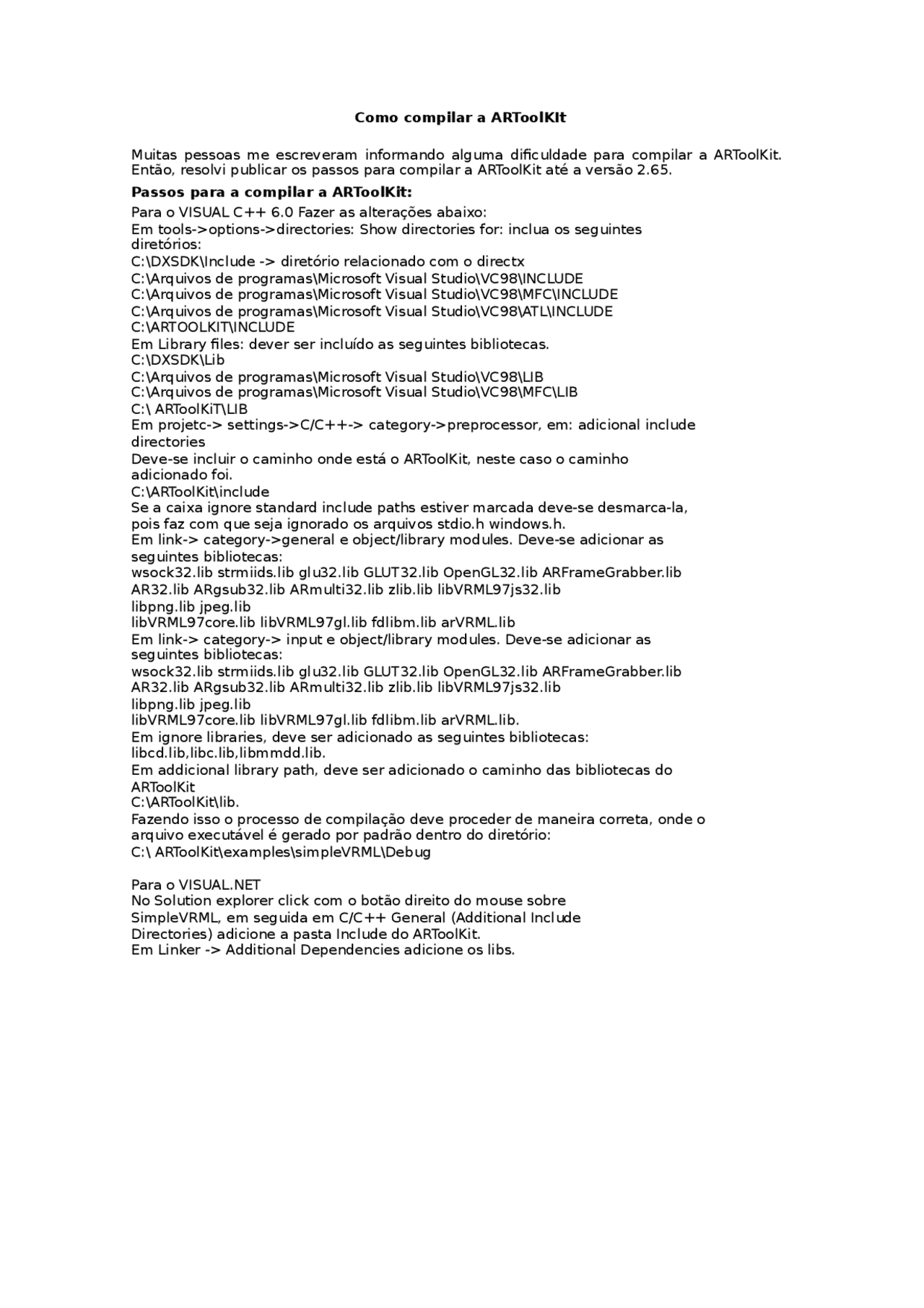 Tutorial - Como compilar a ARToolKIt - ARToolKit - ARToolKit - Docsity