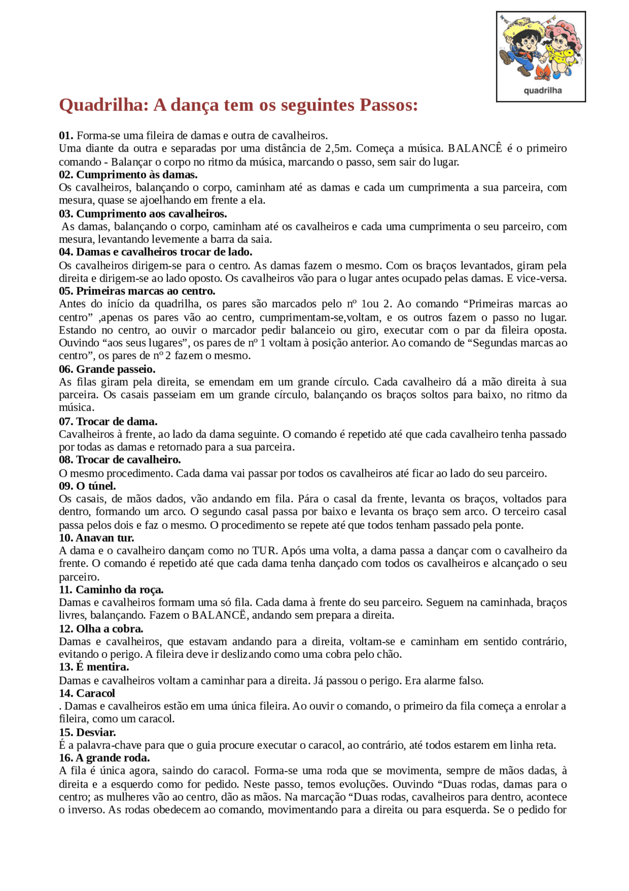 Narração Passos De Quadrilha Tradicional Para Imprimir - FDPLEARN