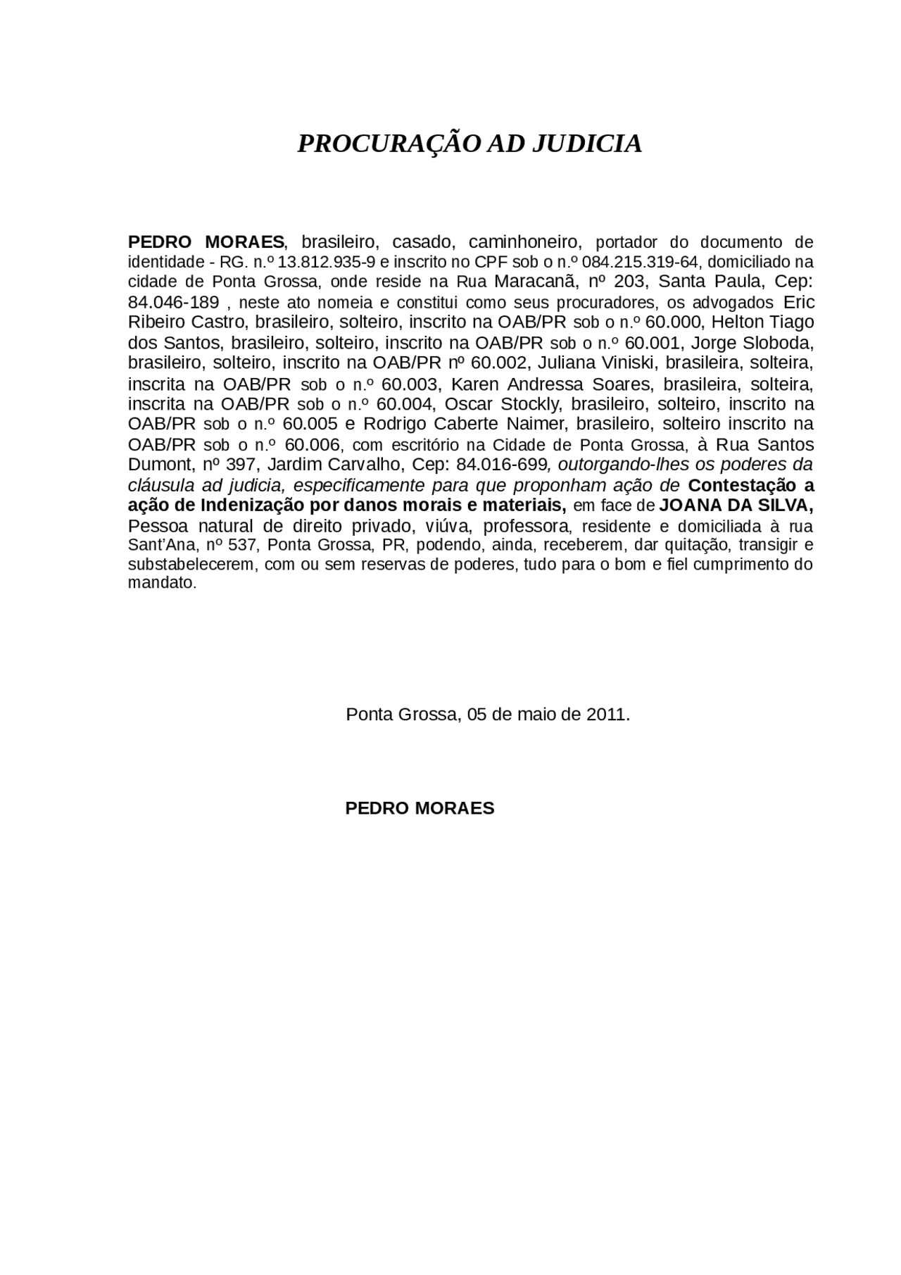 Modelo De Procuração Ad Judicia Et Extra – VSZPG