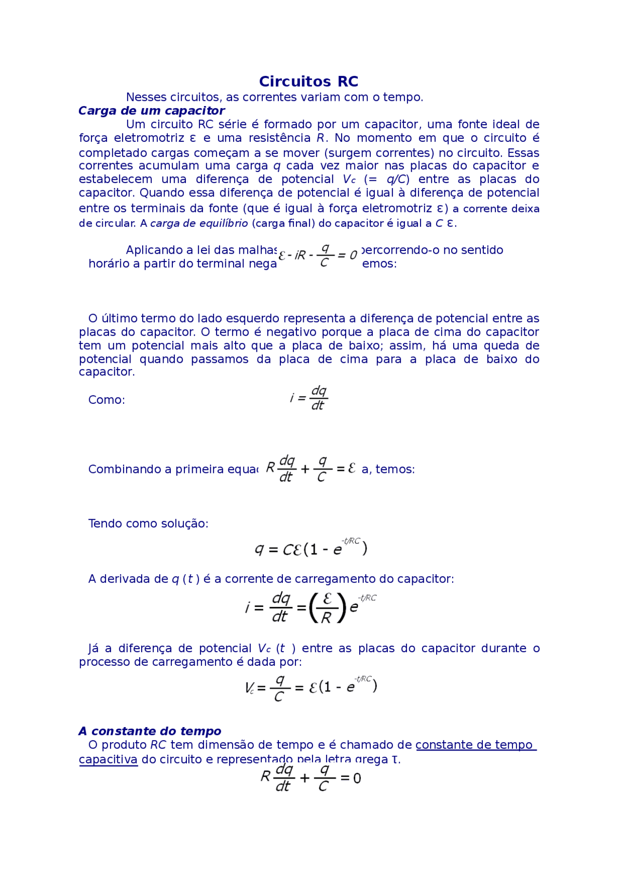 Circuito RC Resumo sobre Circuitos RC Docsity