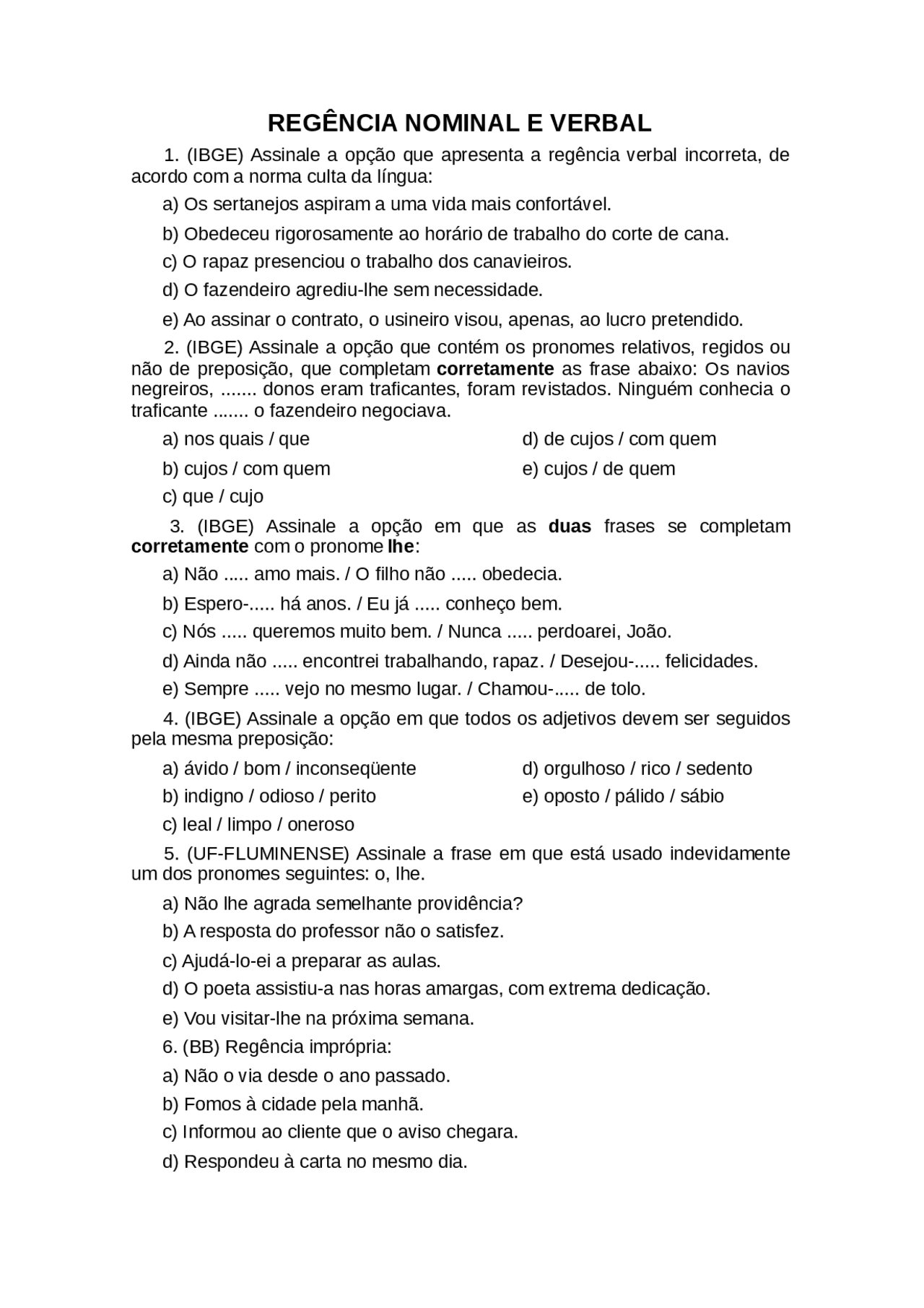 Atividade Sobre Regencia Verbal E Nominal - RETOEDU