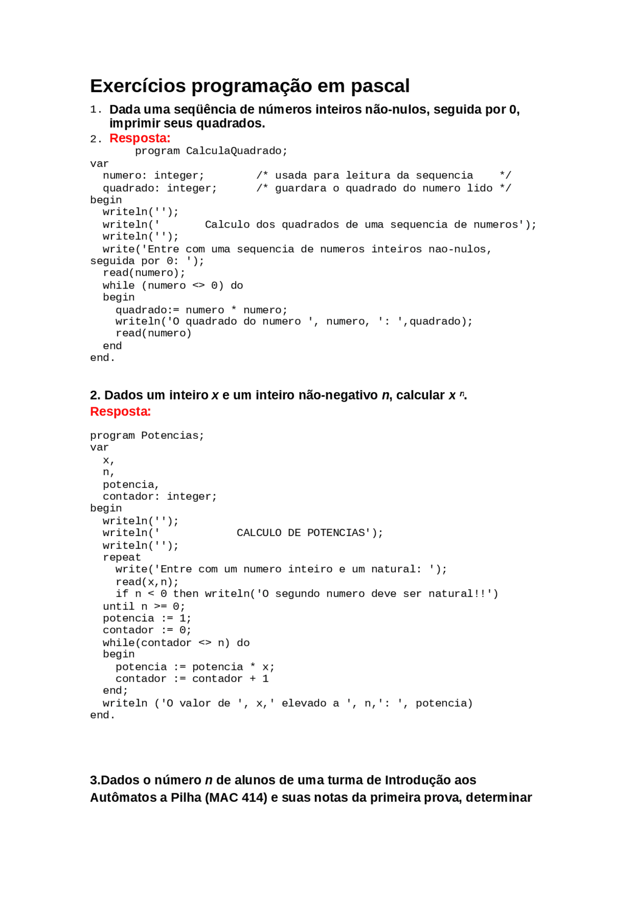 Pascal Operators Questions Exercícios programação em pascal - Exercícios programação em pascal ...