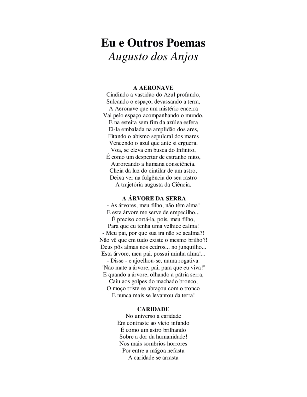 Augusto dos anjos eu e outros poemas - Literatura Nacional - Docsity