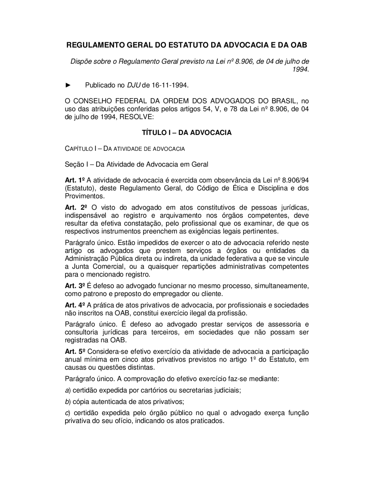 Regulamento geral do estatuto da advocacia e da oab - Regulamento geral ...