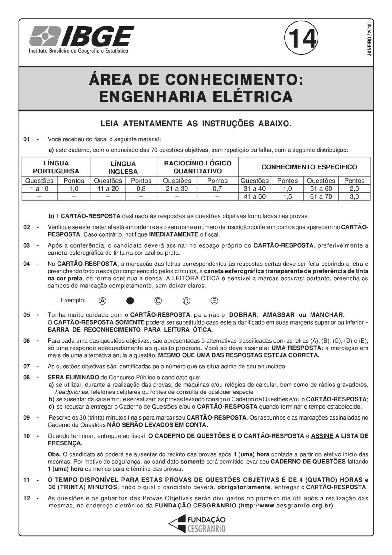 Eng Eletrica Ces ranrio Ibge 2010 Prova 14 Engenharia El 