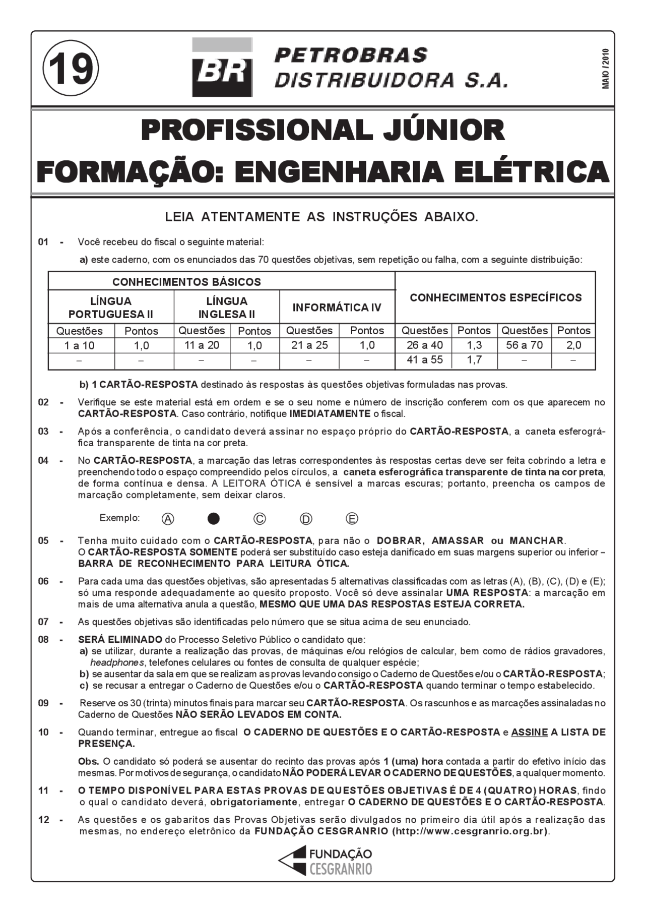 En 10 Prova 19 Profissional Jtnior Forma o Engenharia El trica 
