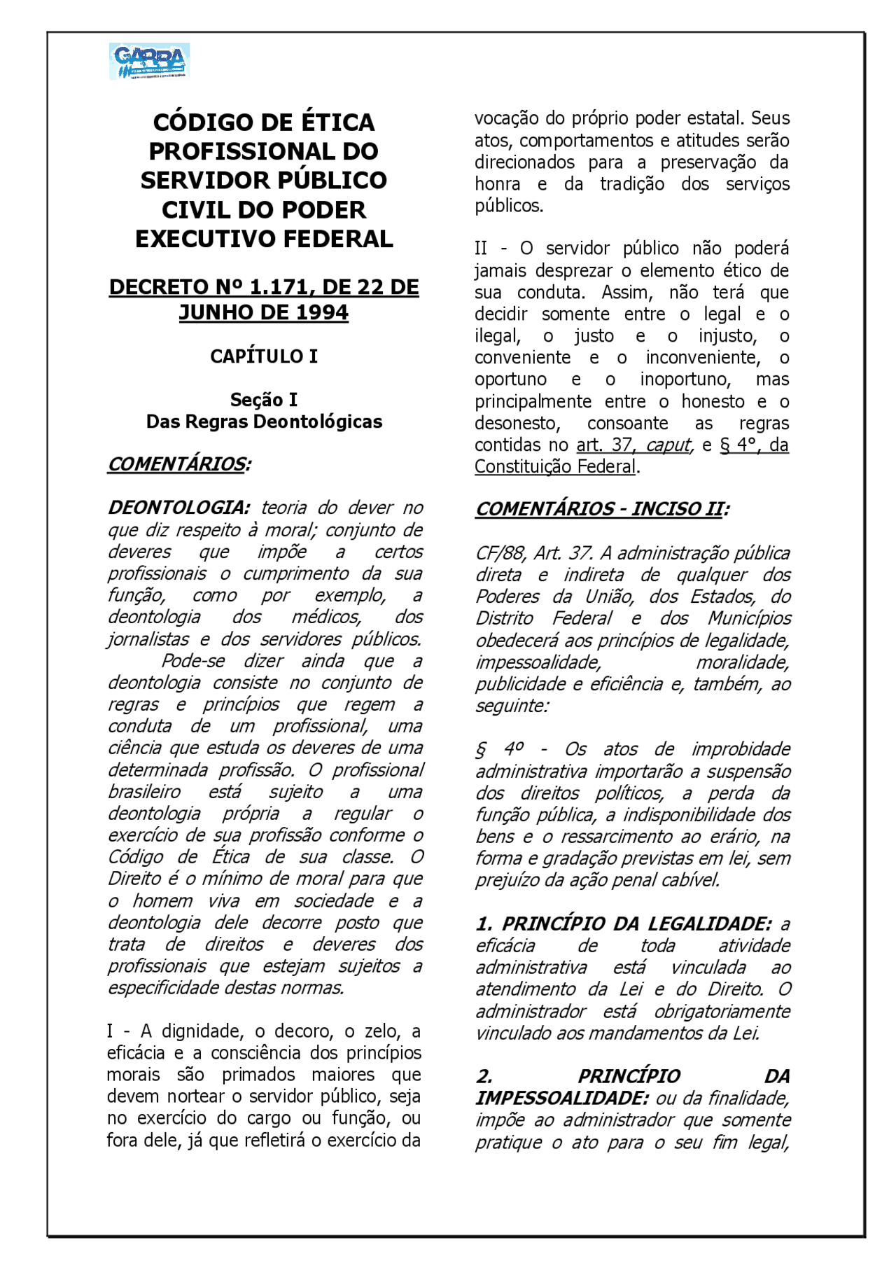 Código de ética profissional do servidor público civil - Ética - Ética ...