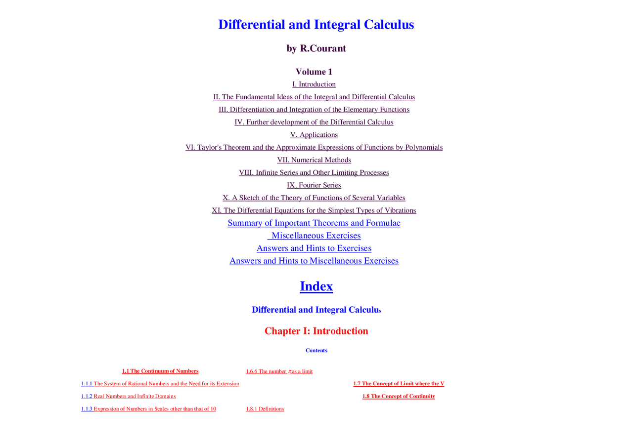 Differential and Integral Calculus Vol 1 Richard Courant Wiley