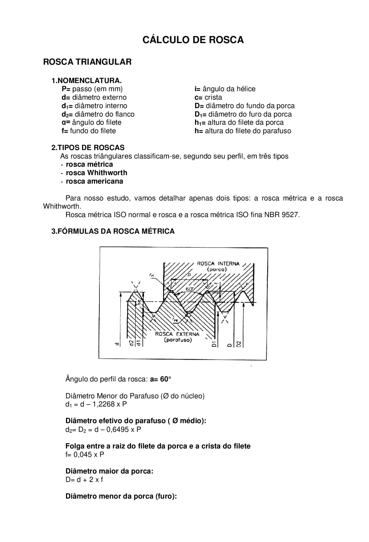 Calculo de rosca - tecnico mecanico - Docsity