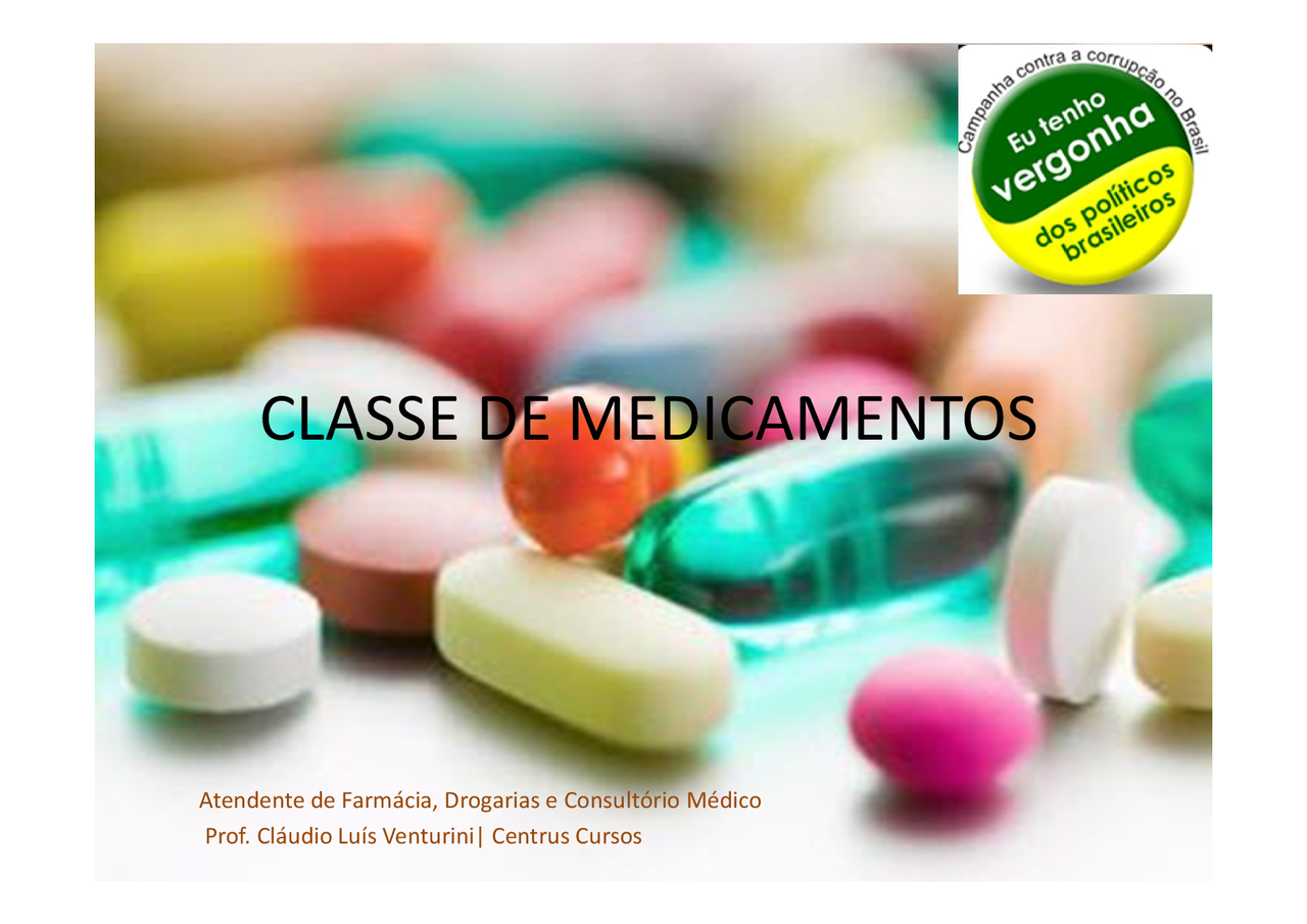 7ª Aula - Classes de Medicamentos - Classificação dos medicamentos ...