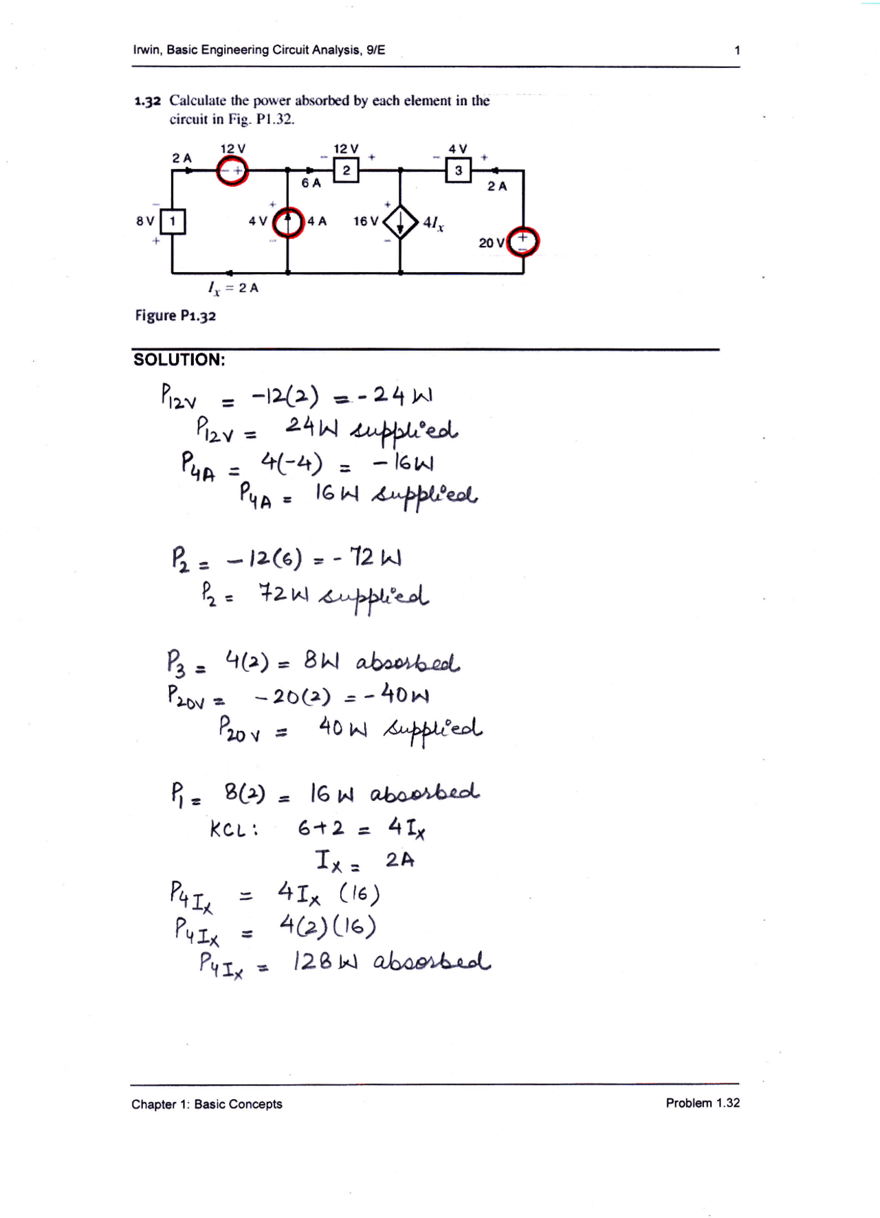 Solução do Livro Basic Eng...ering Circuit Analysis 9th - irwin 9e 1-32 ...