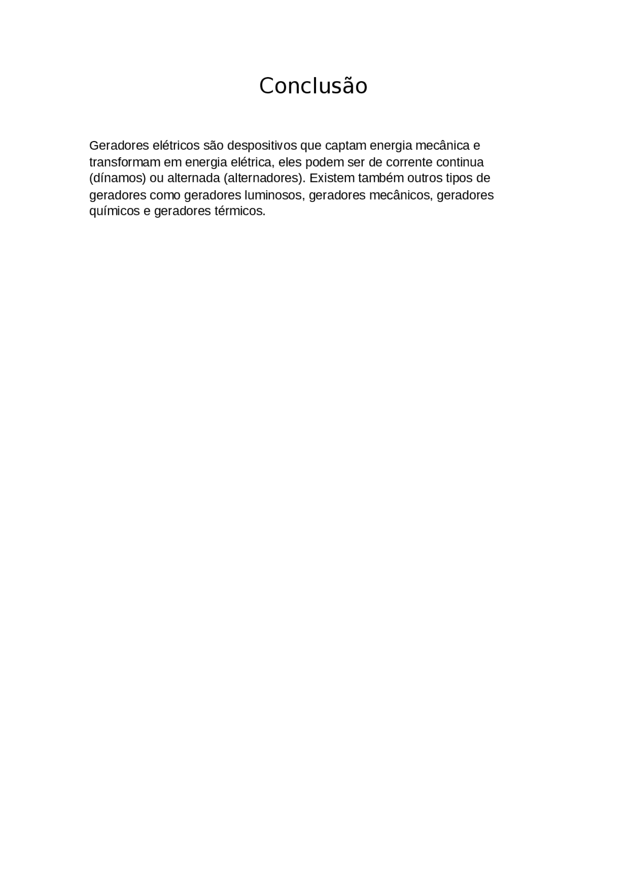 ConclusãoGeradores elétricos são despositiv - geradores eletricos - Docsity