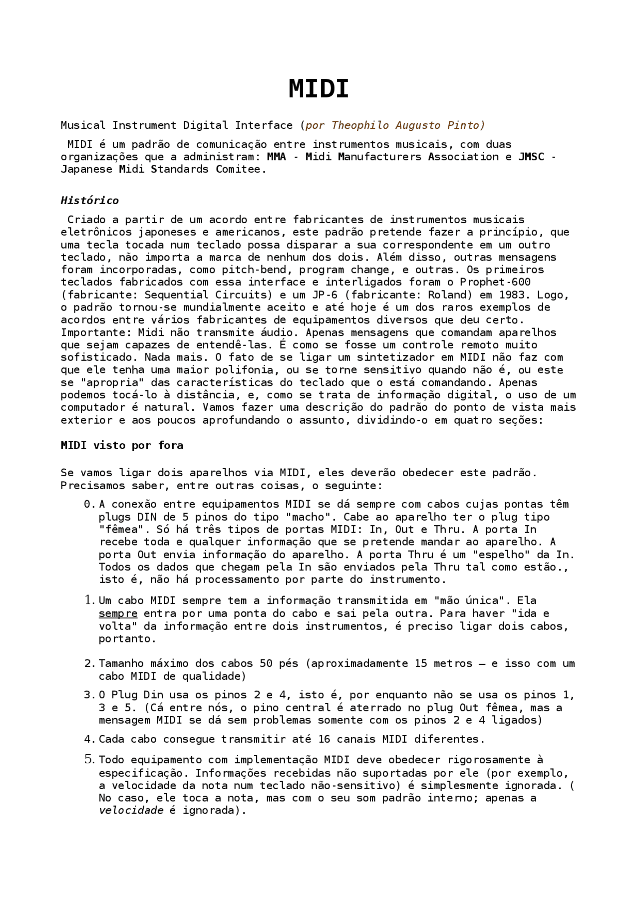 Midi Musical Instrument Digital Interface Apostila sobre Midi Docsity