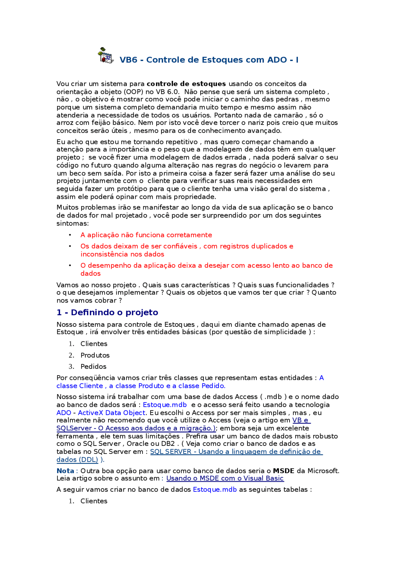 Contrôle de estoques com ADO - I - Visual Basic 6 - Docsity