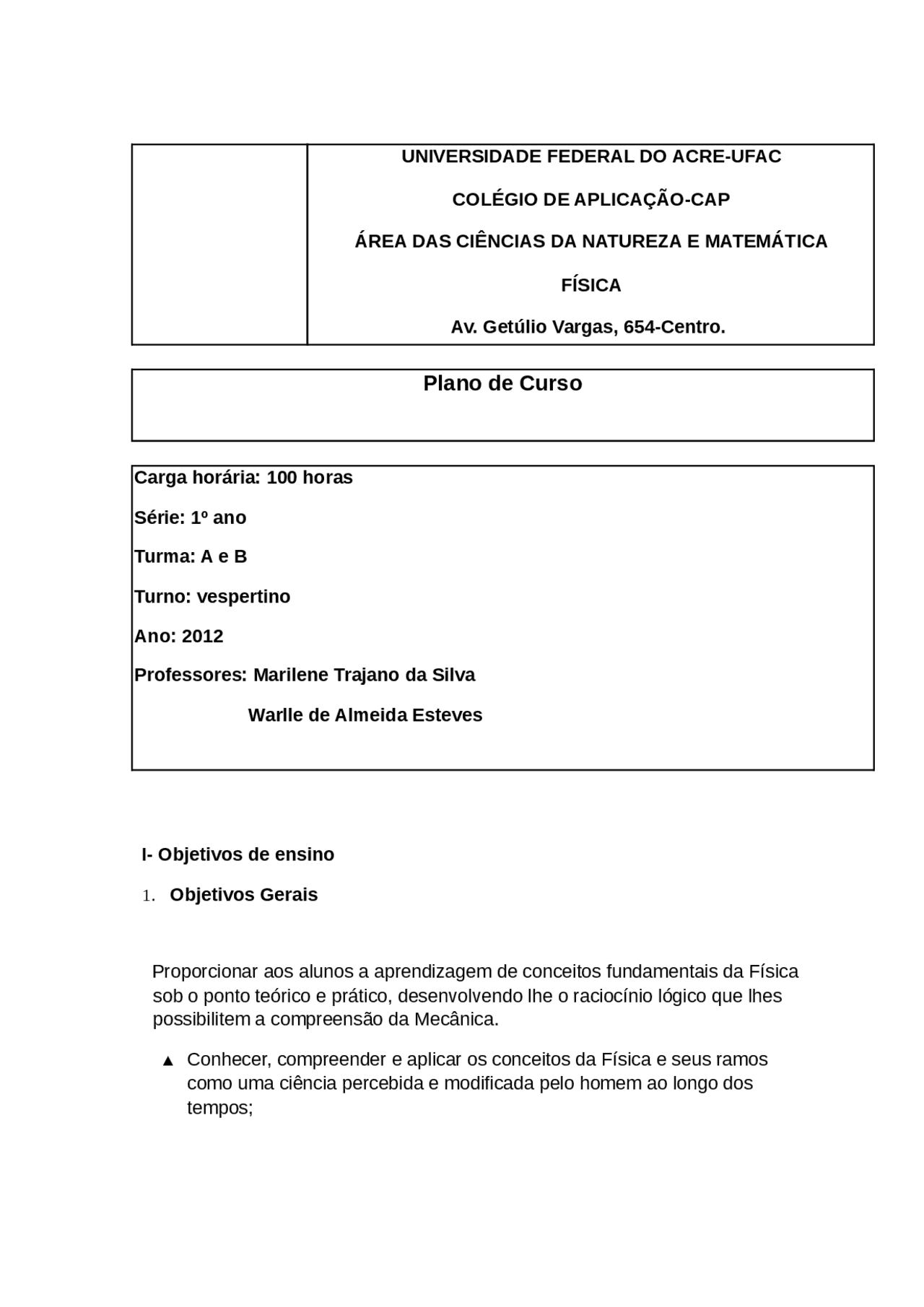 Plano de Curso de Física do 1º ano - Plano decurso - Docsity