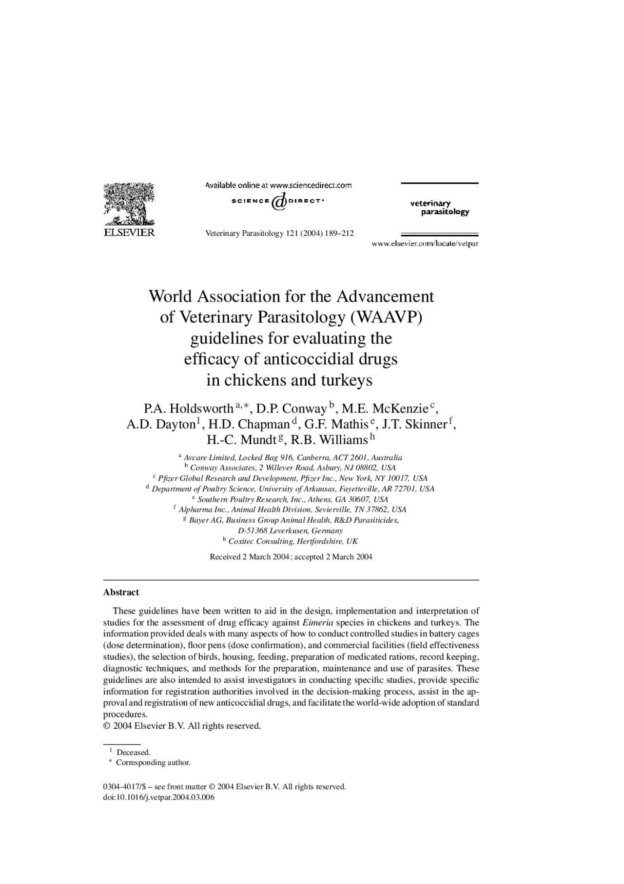 World Association For The Advancement Of Veterinary Parasitology Waavp Guidelines For Evaluating The Efficacy Of Anticoccidial Drugs In Chickens And Turkeys Docsity