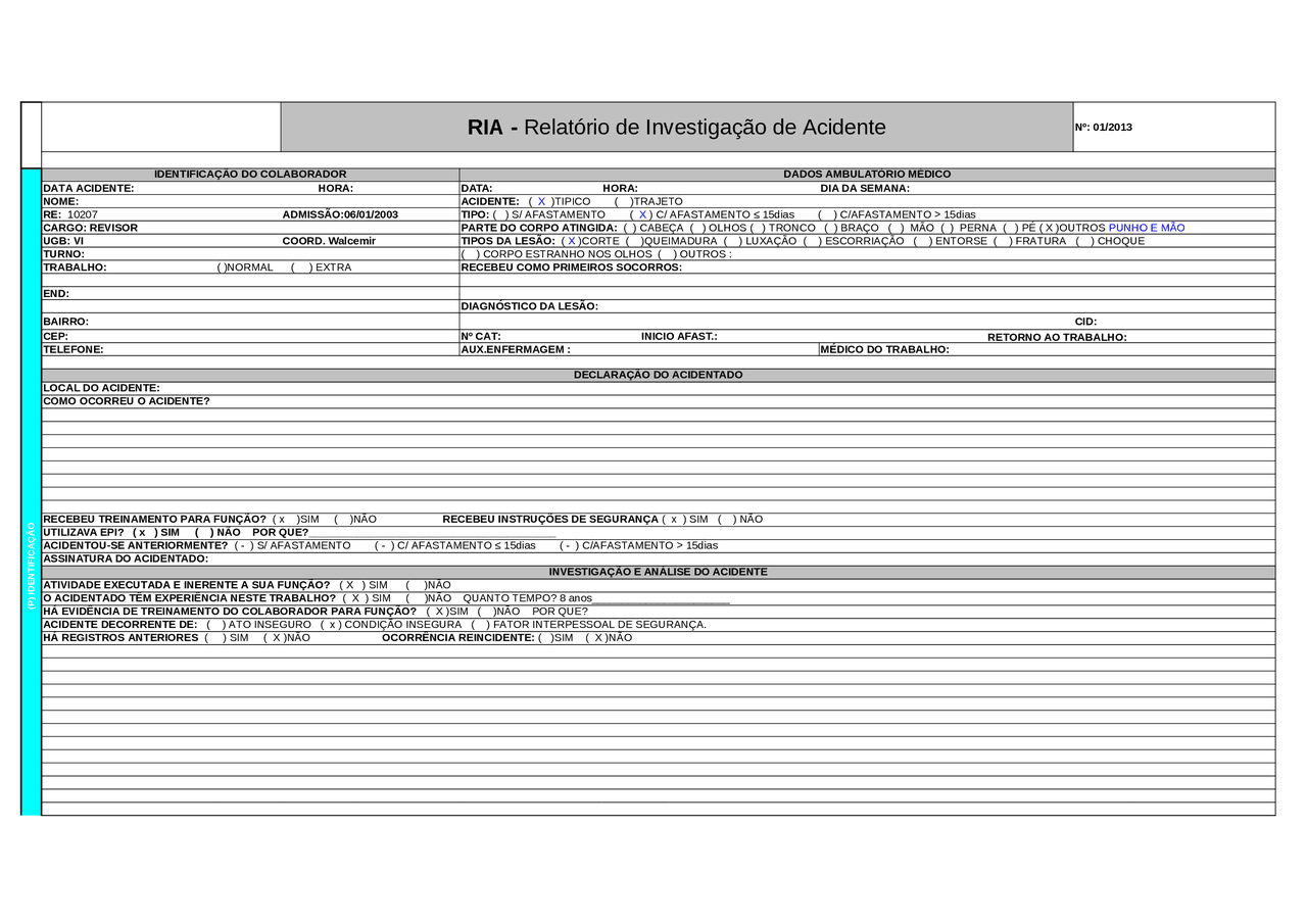 Exemplo De Relatorios De Pesquisa Sobre Acidentes De Trabalho Eletrico
