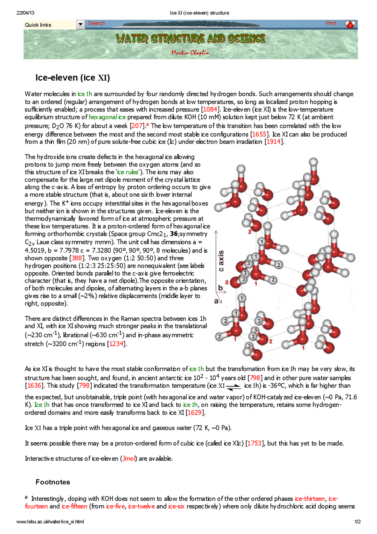 Agua Ice XI (ice-eleven) structure - polimorfismo gelo XI - Docsity