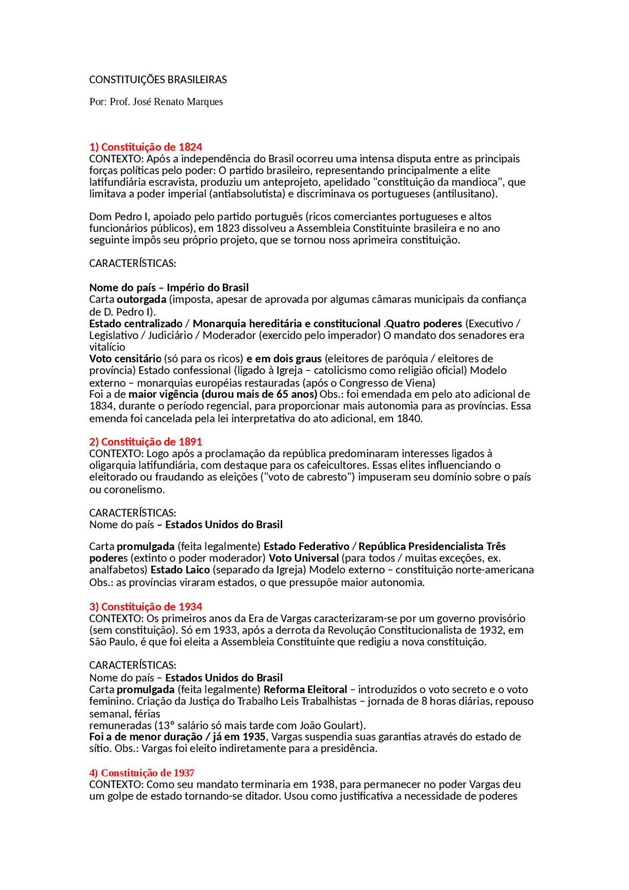 Constituições brasileiras - Detalhe cada constituição brasileira - Docsity