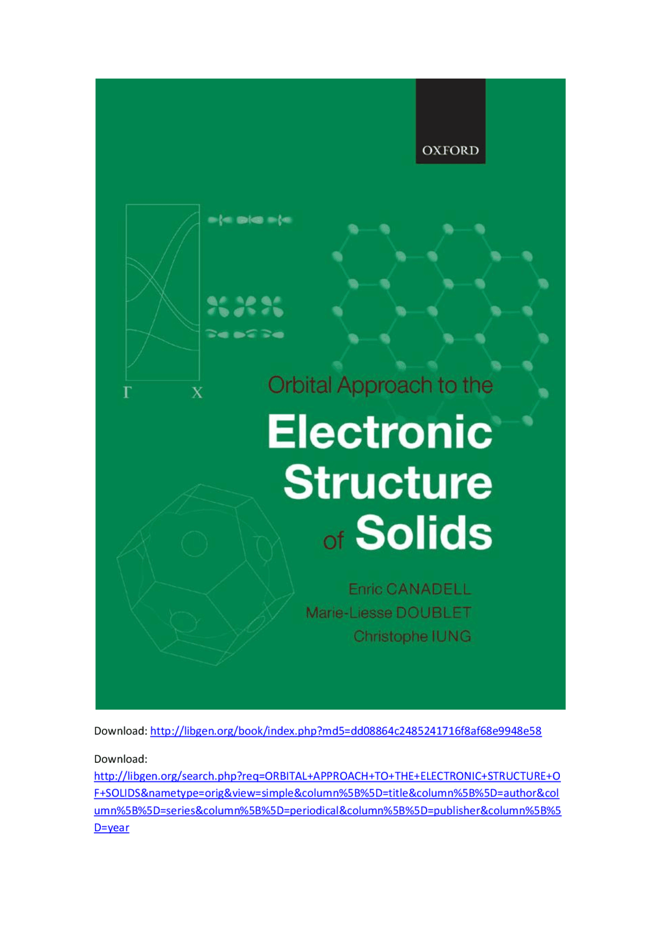 ORBITAL APPROACH TO THE ELECTRONIC STRUCTURE OF SOLIDS - This book ...