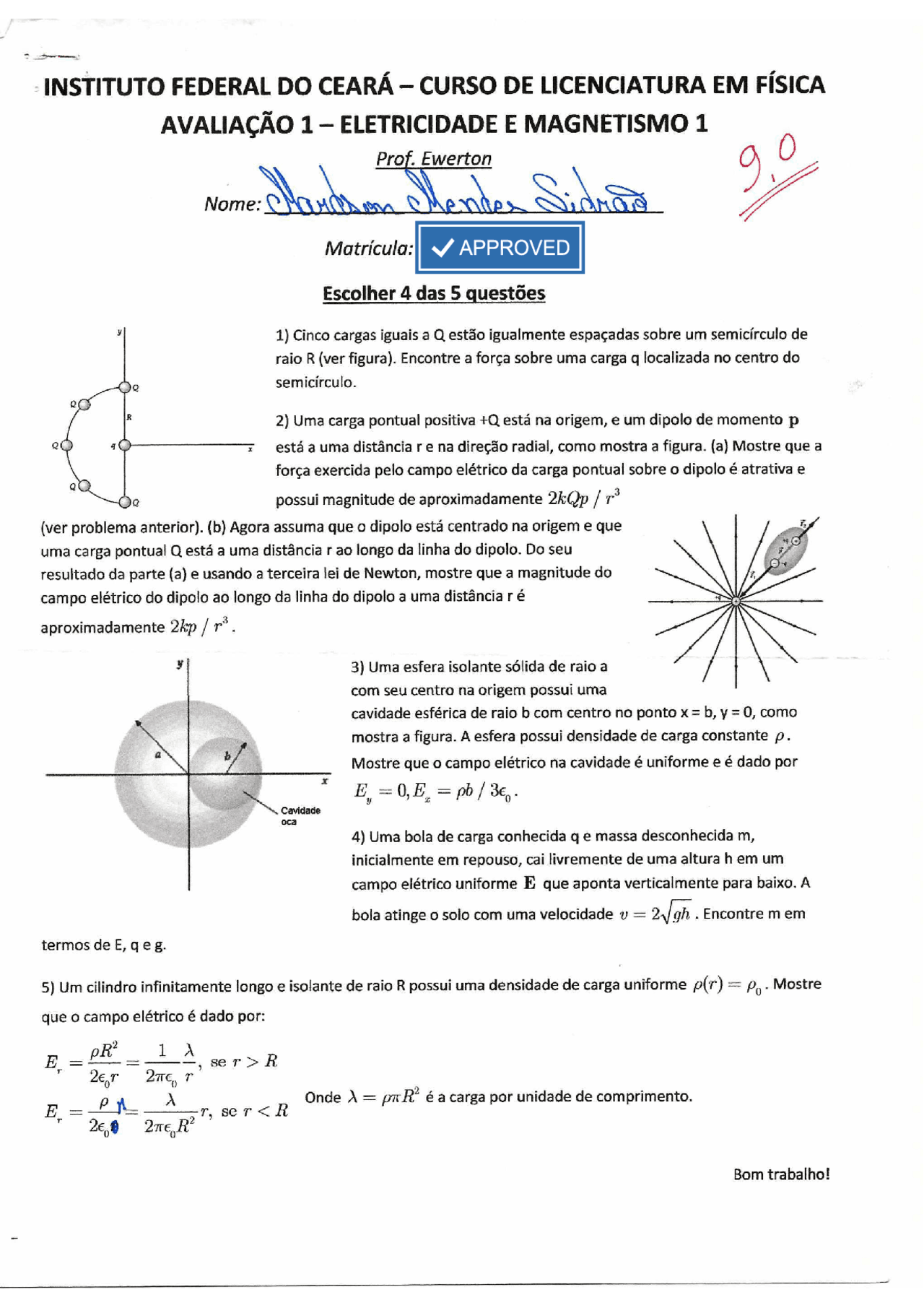 Provas - ELETROMAGNETISMO - I - Prova de Física - Docsity