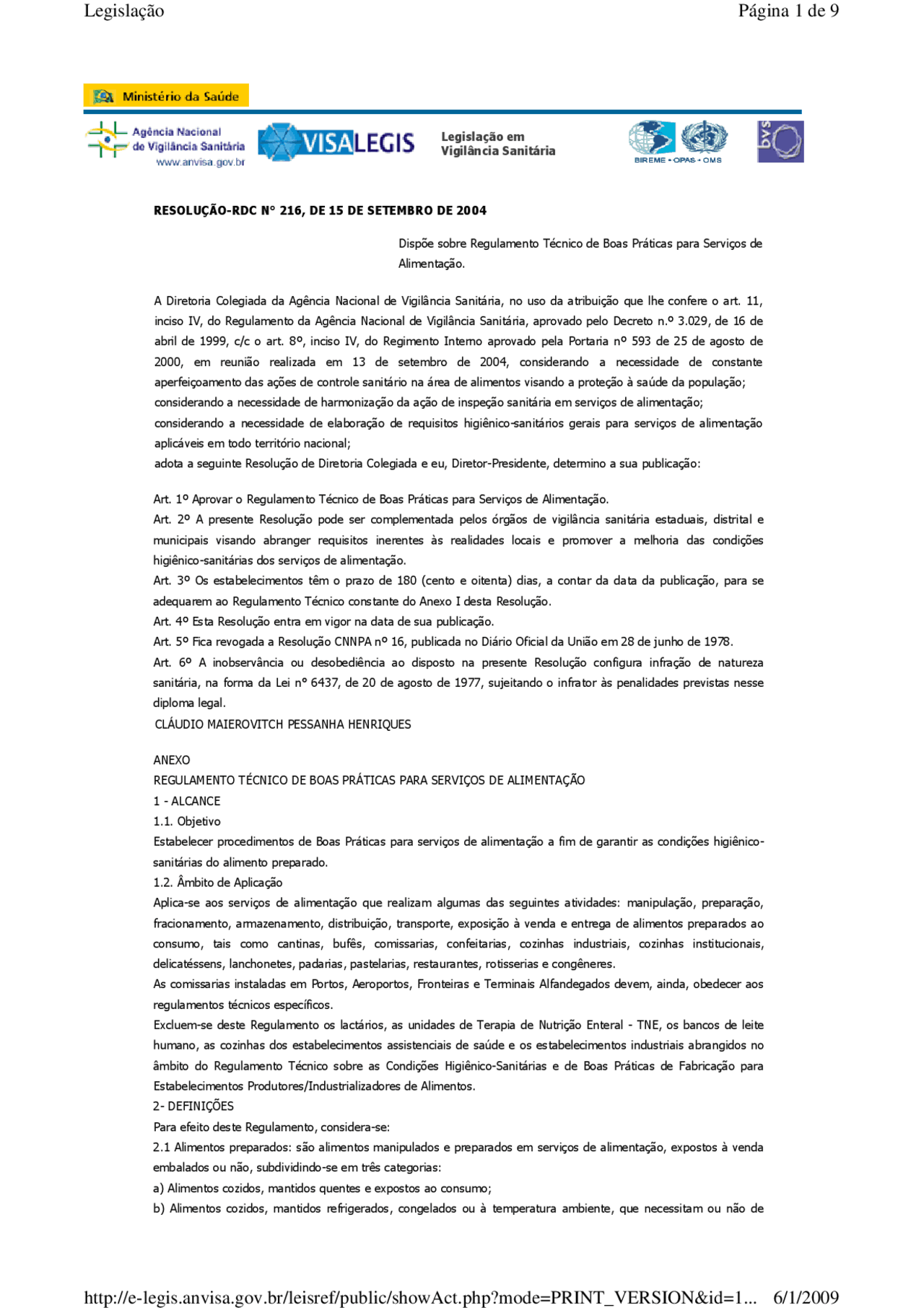 Resolução RDC no 216- de 15 de setembro de 2004 - Anvisa - RDC 216 - 15 ...