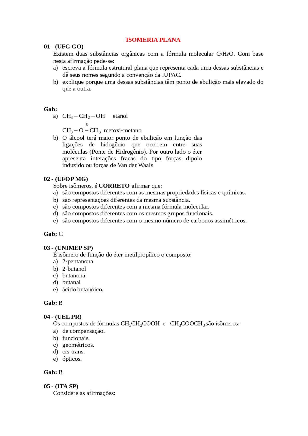 Questoes De Isomeria Plana - RETOEDU