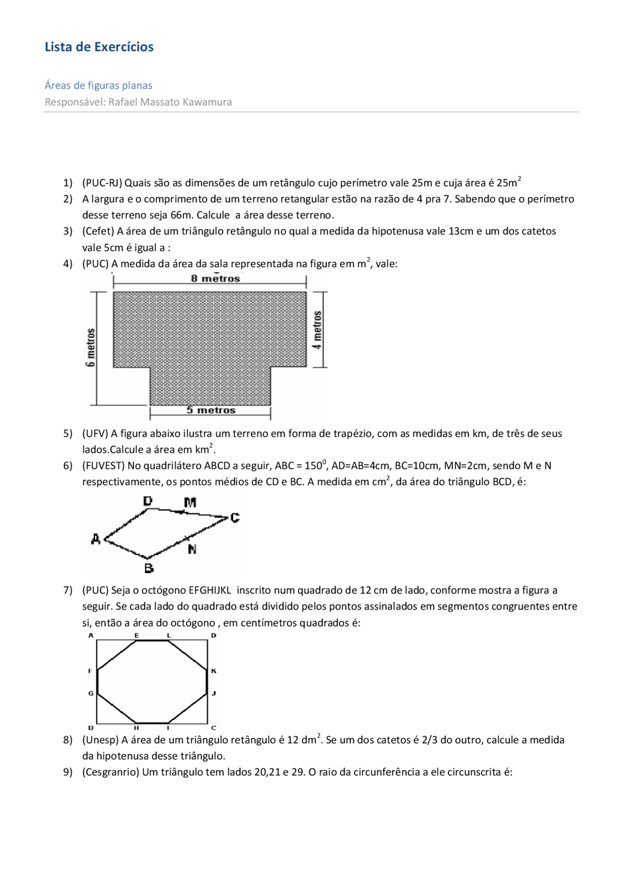 área De Figuras Planas - Exercícios 8 Ano Doc - FDPLEARN