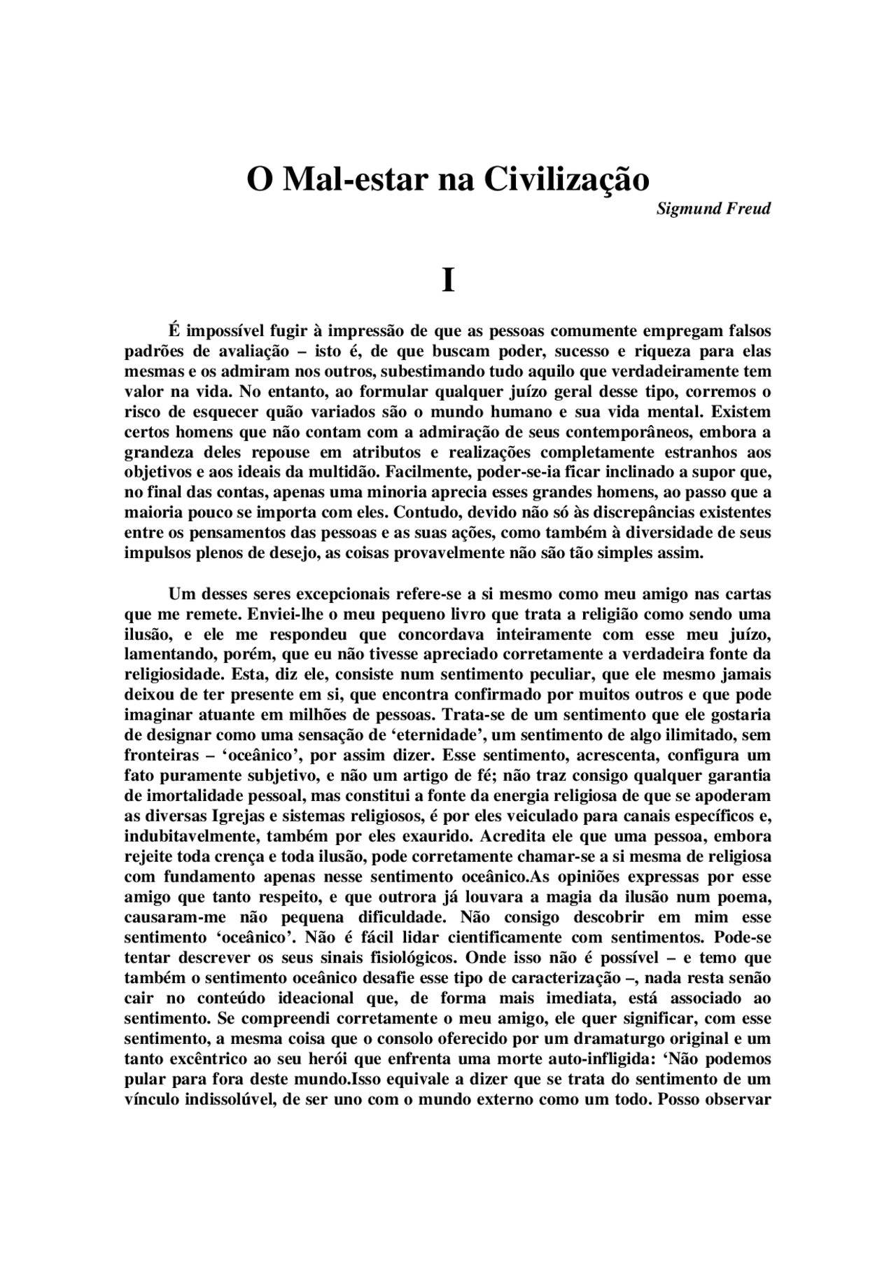 Freud o mal estar na civilização freud o mal estar na civilização Docsity