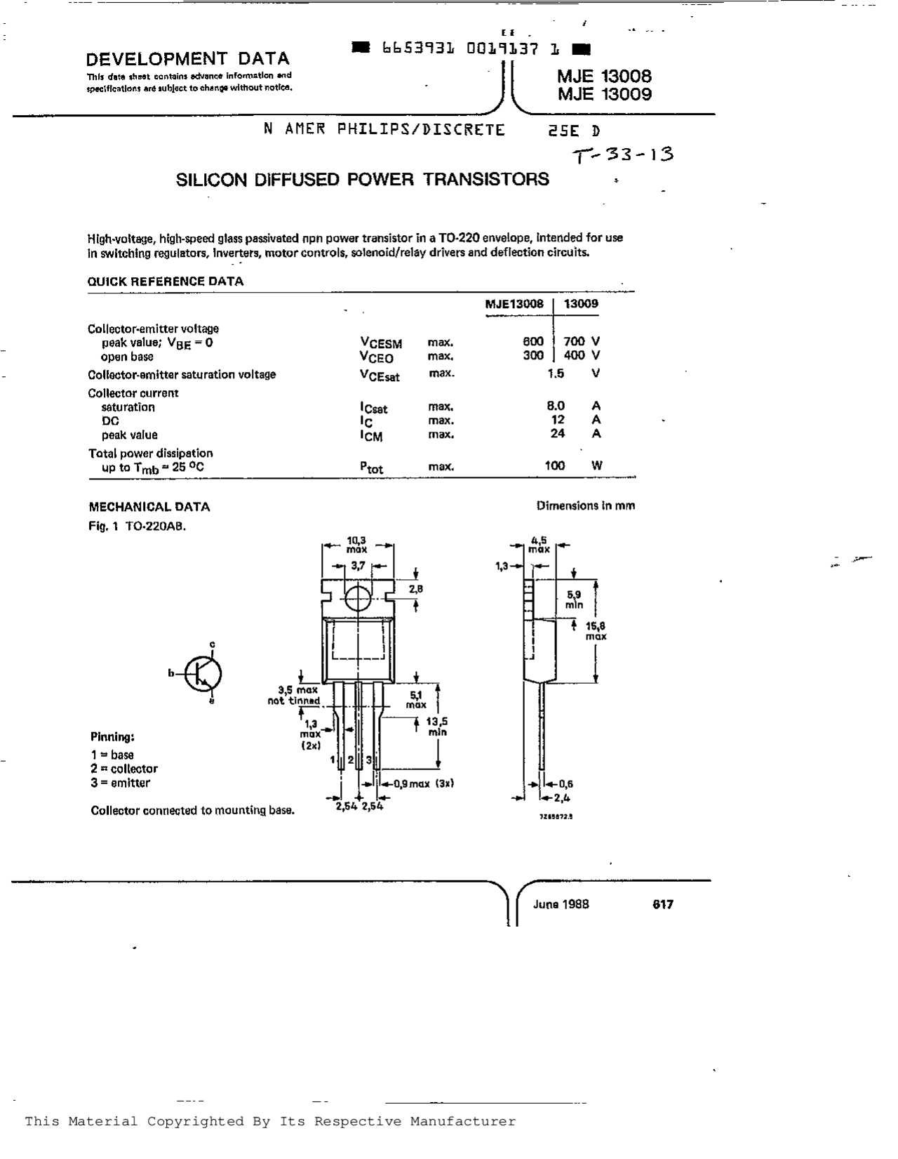 Transistor MJE 13009 - trabalhos academicos - Docsity