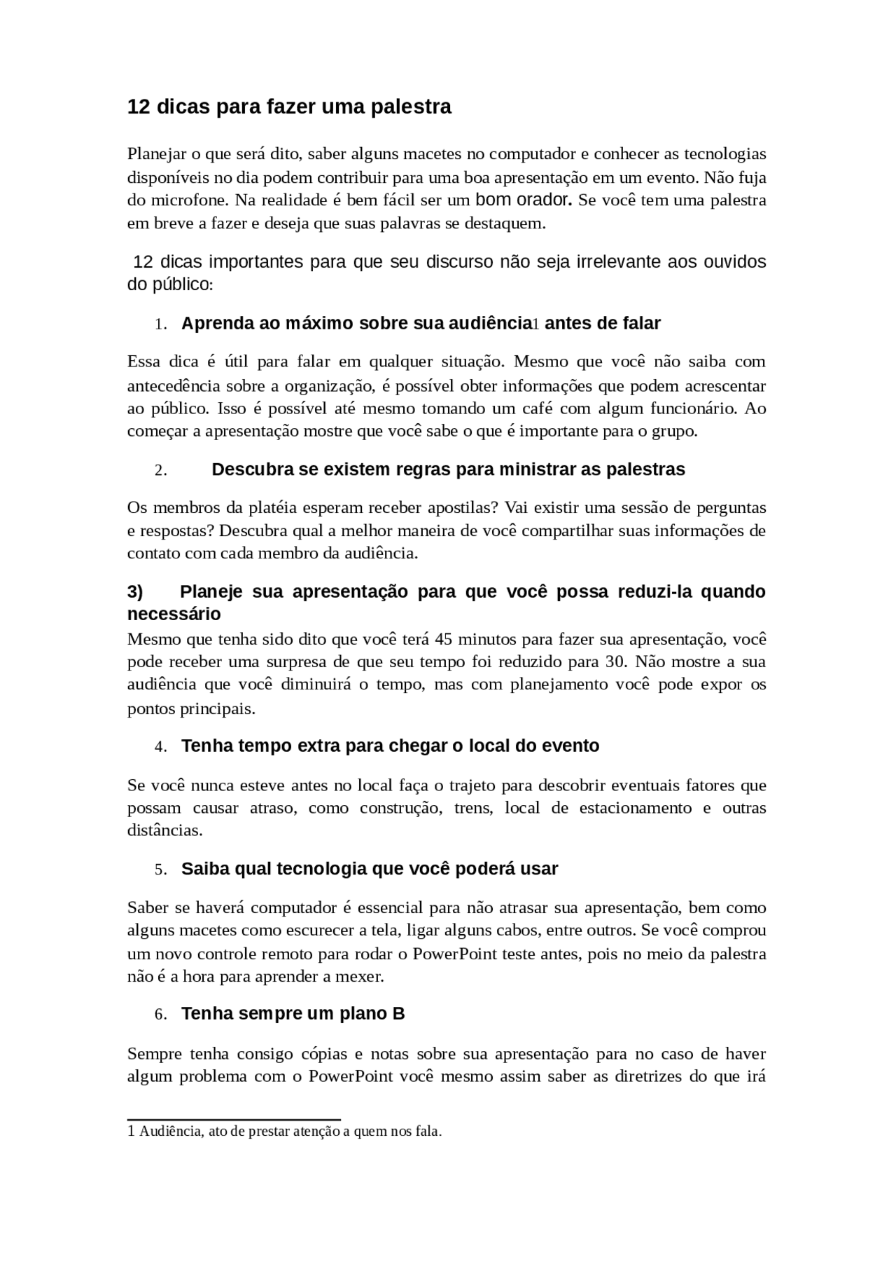 12 dicas para fazer uma palestra - dicas Estudo - Docsity