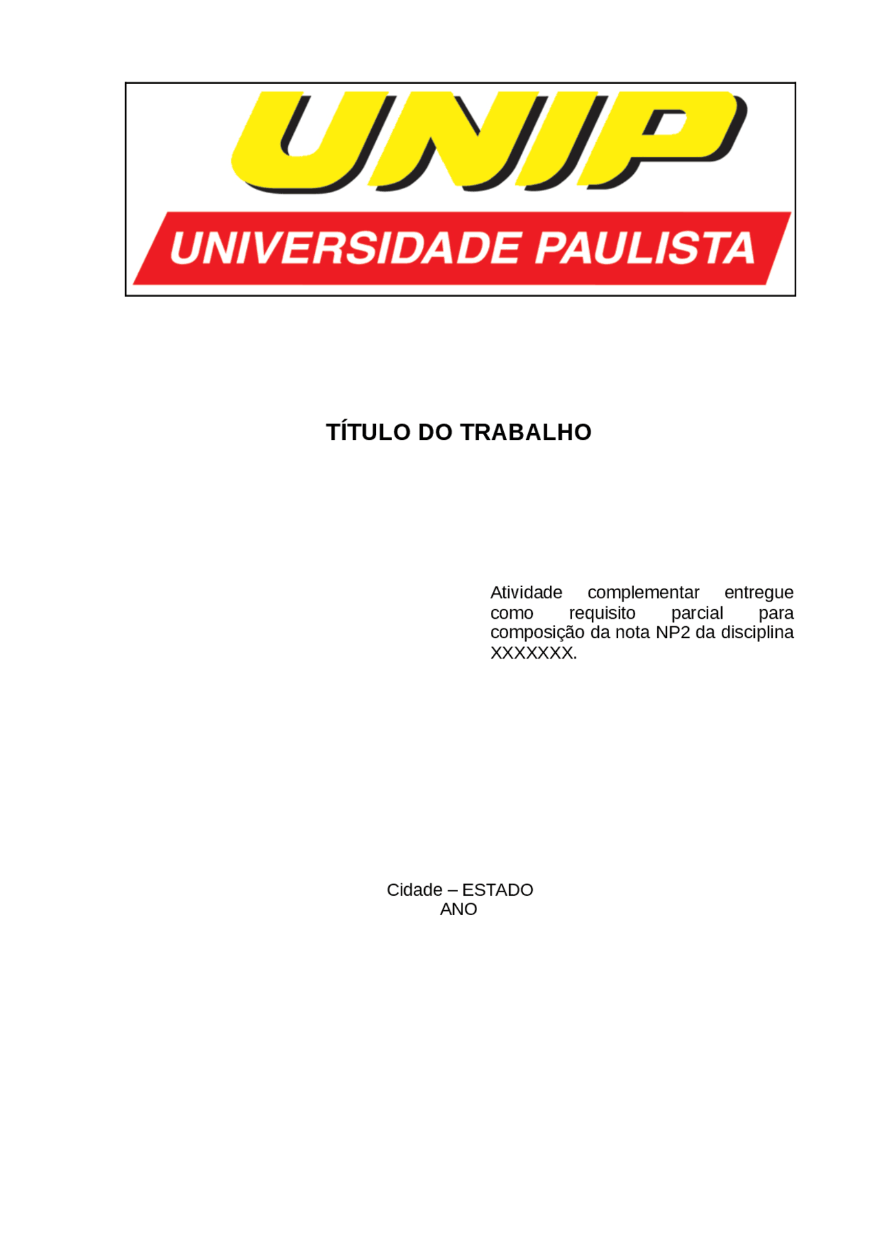 MODELO DE CAPA PARA TRABALHO UNIP - Capa para trabalho, relatórios e ...