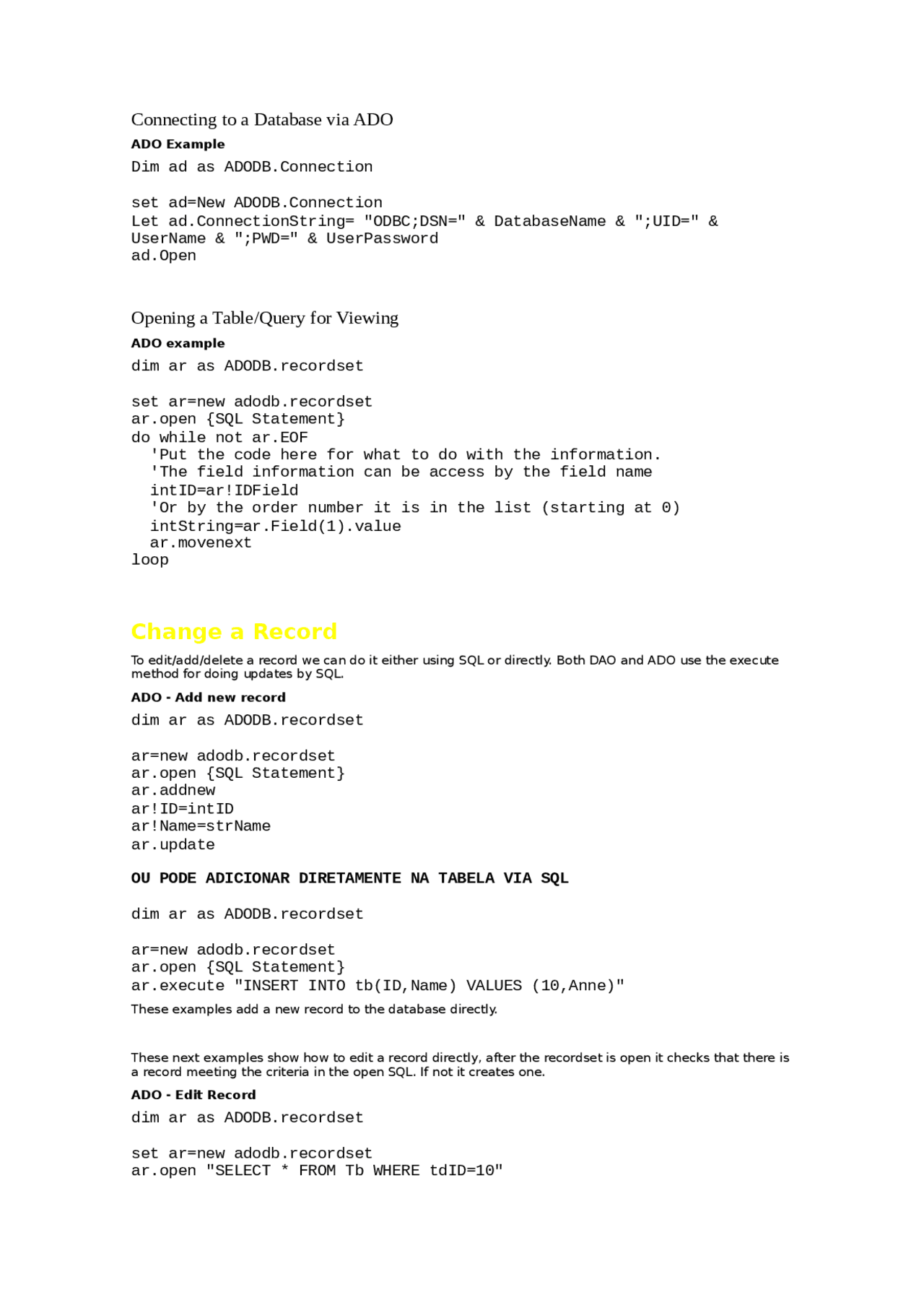 Connecting to a Database via ADO - Connecting to a Database via ADO in ...