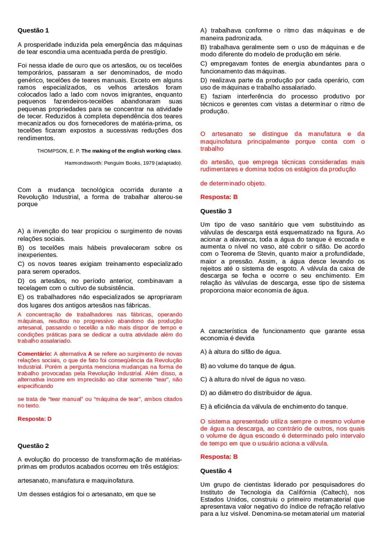 Questões ENEM - Respondida e comentada - Questões do ENEM - Docsity