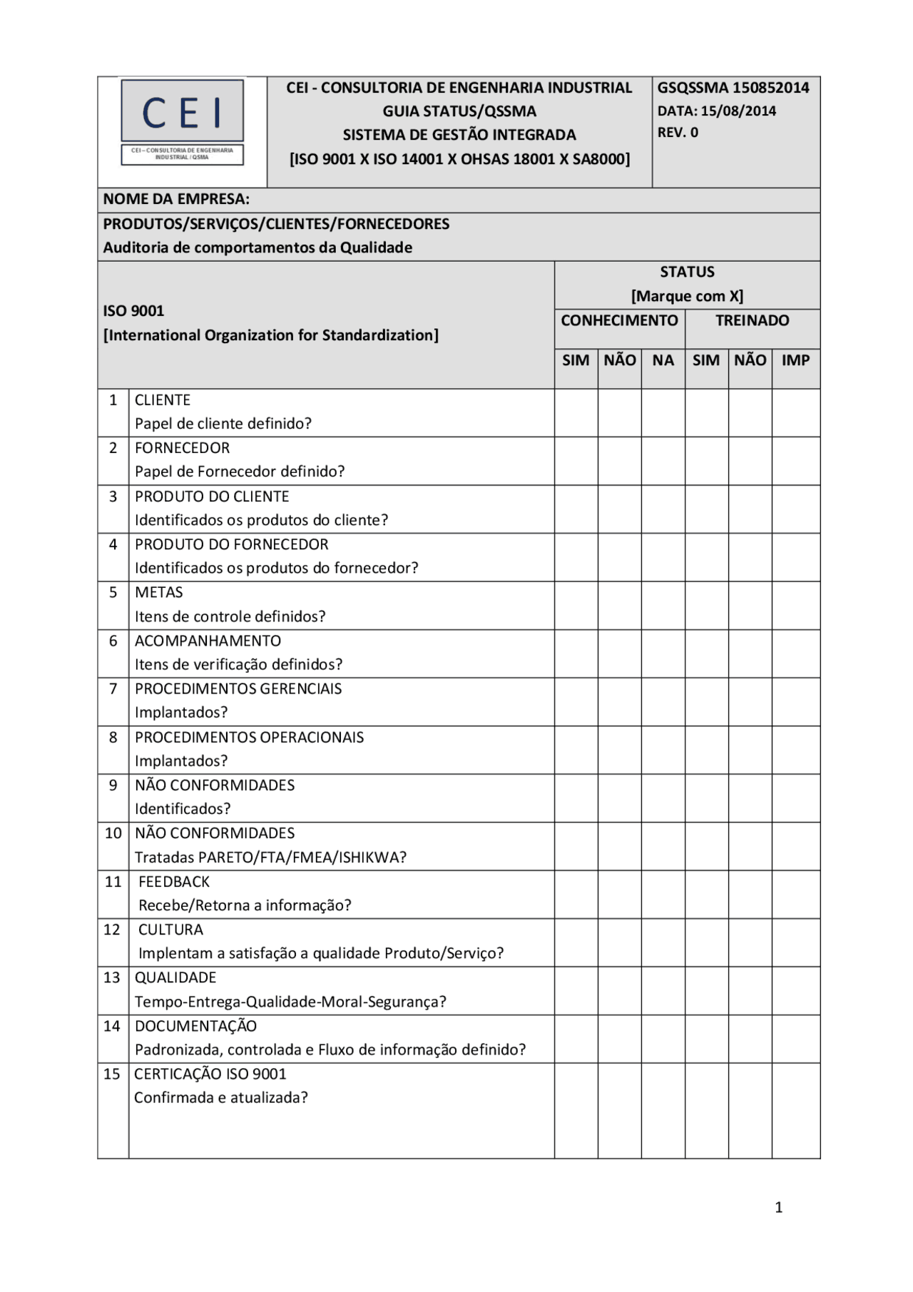 Guia - Status X QSMA - Auditoria de QSMA | Docsity