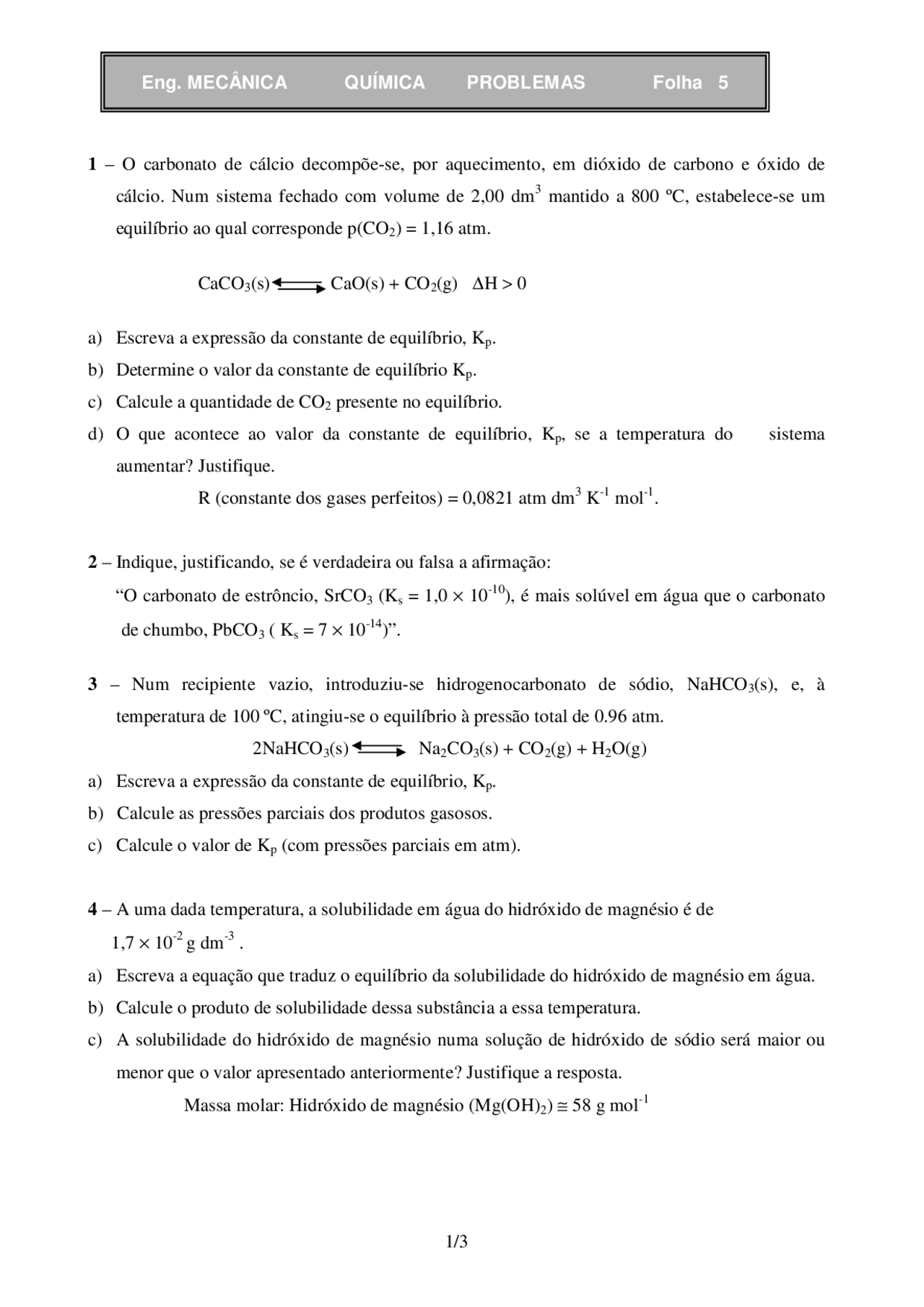 Folha V Folha 5 Exercicos Docsity