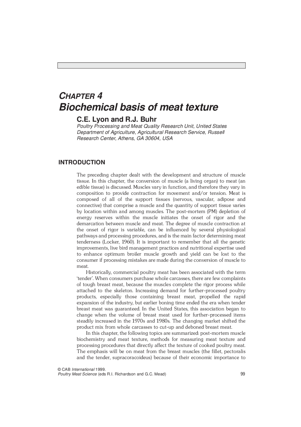Meat Biochemistry Poultry Meat Science - f 04 biochemical basis of meat texture - Poultry ...