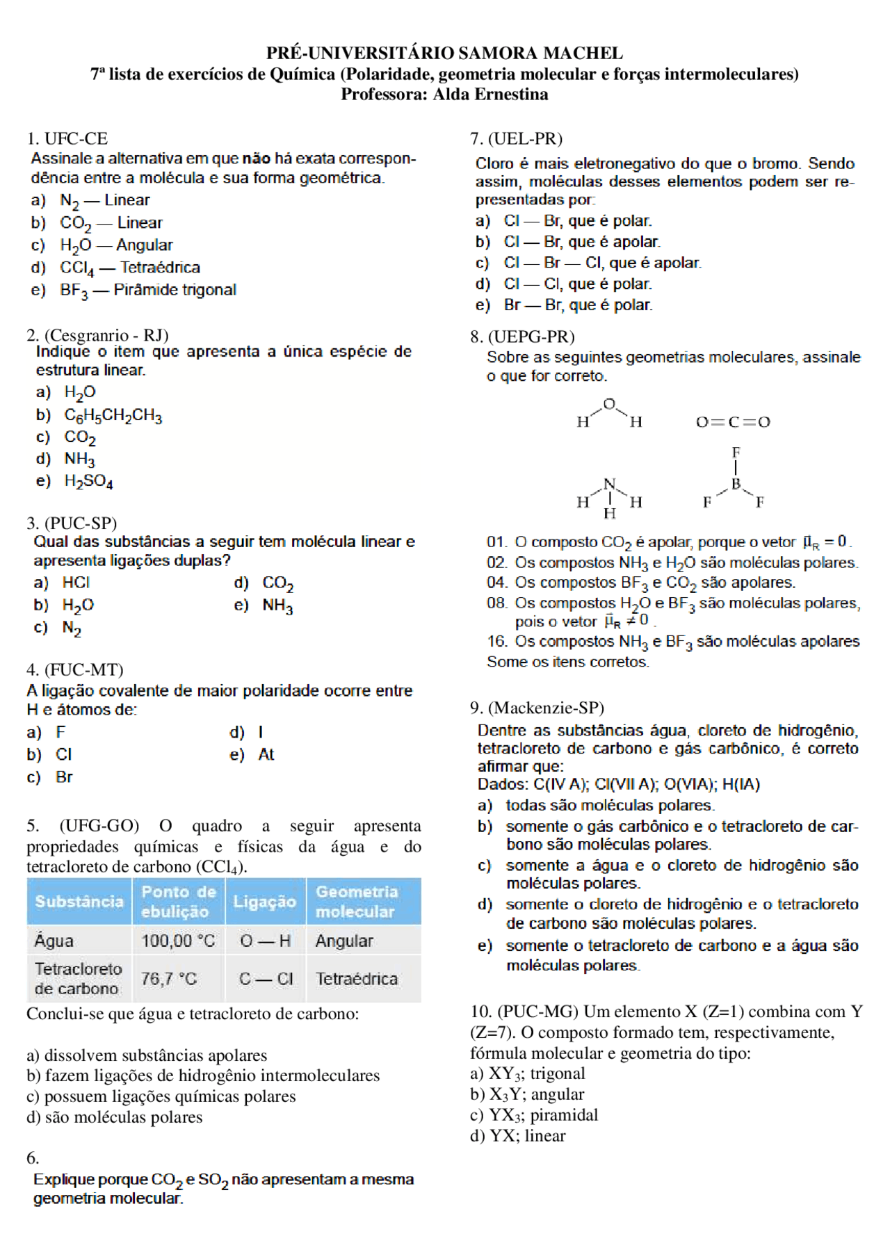 Exercício De Geometria Molecular - NAZAEDU