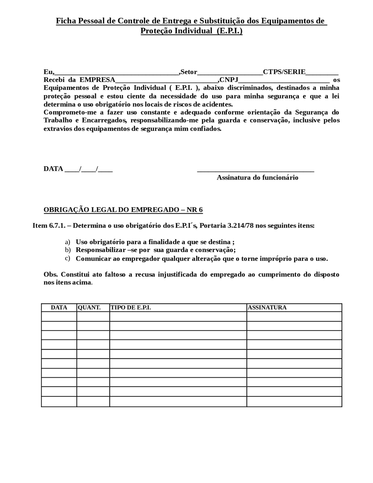 Recibo de entrega de e.p.i RECIBO DE ENTREGA DE EPI Docsity