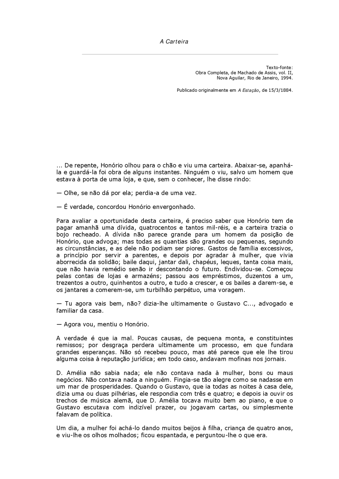 A Carteira Machado De Assis Resumo - RETOEDU